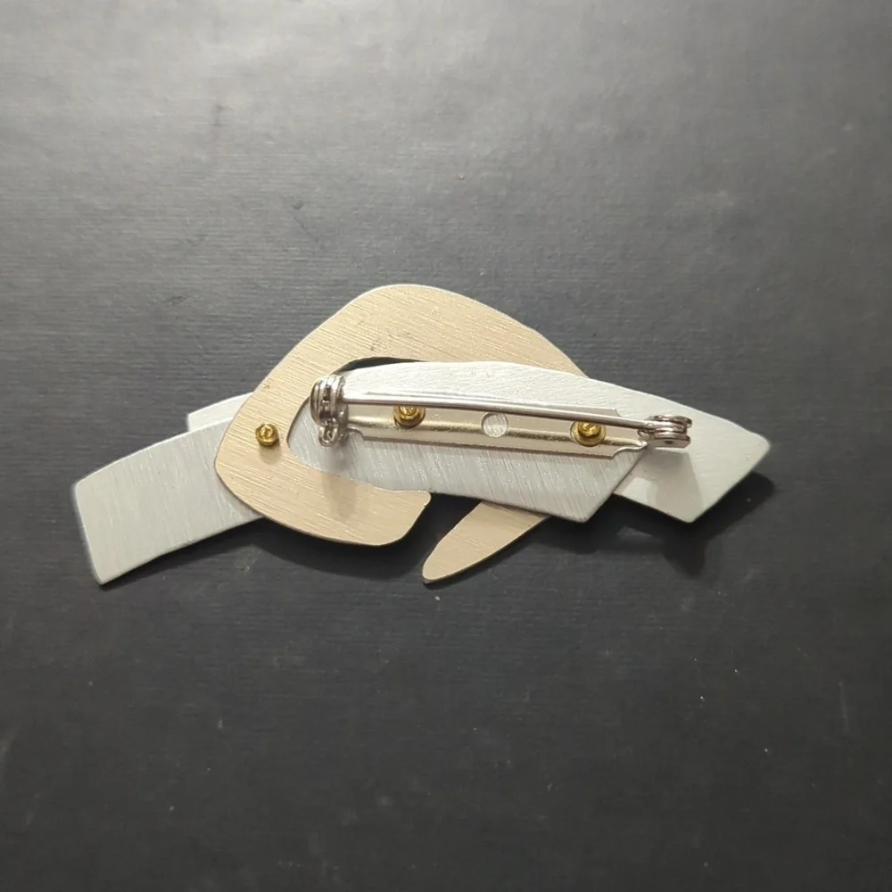 Silver and Gold Tone Geometric Pattern Statement Brooch Pin
